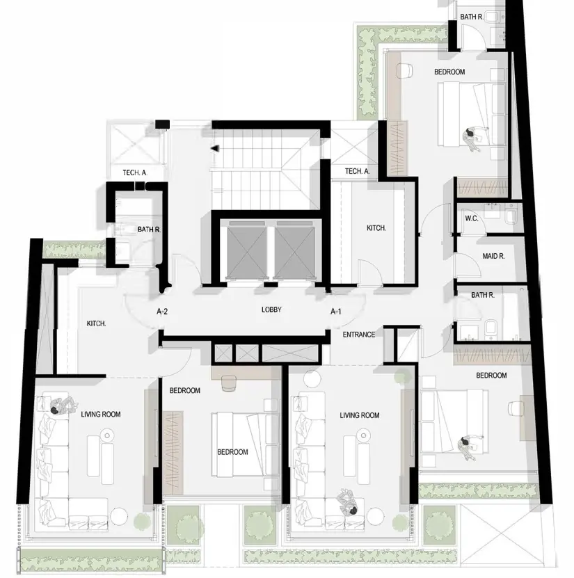 Rail Heights — typical floor plan, A1 and A2