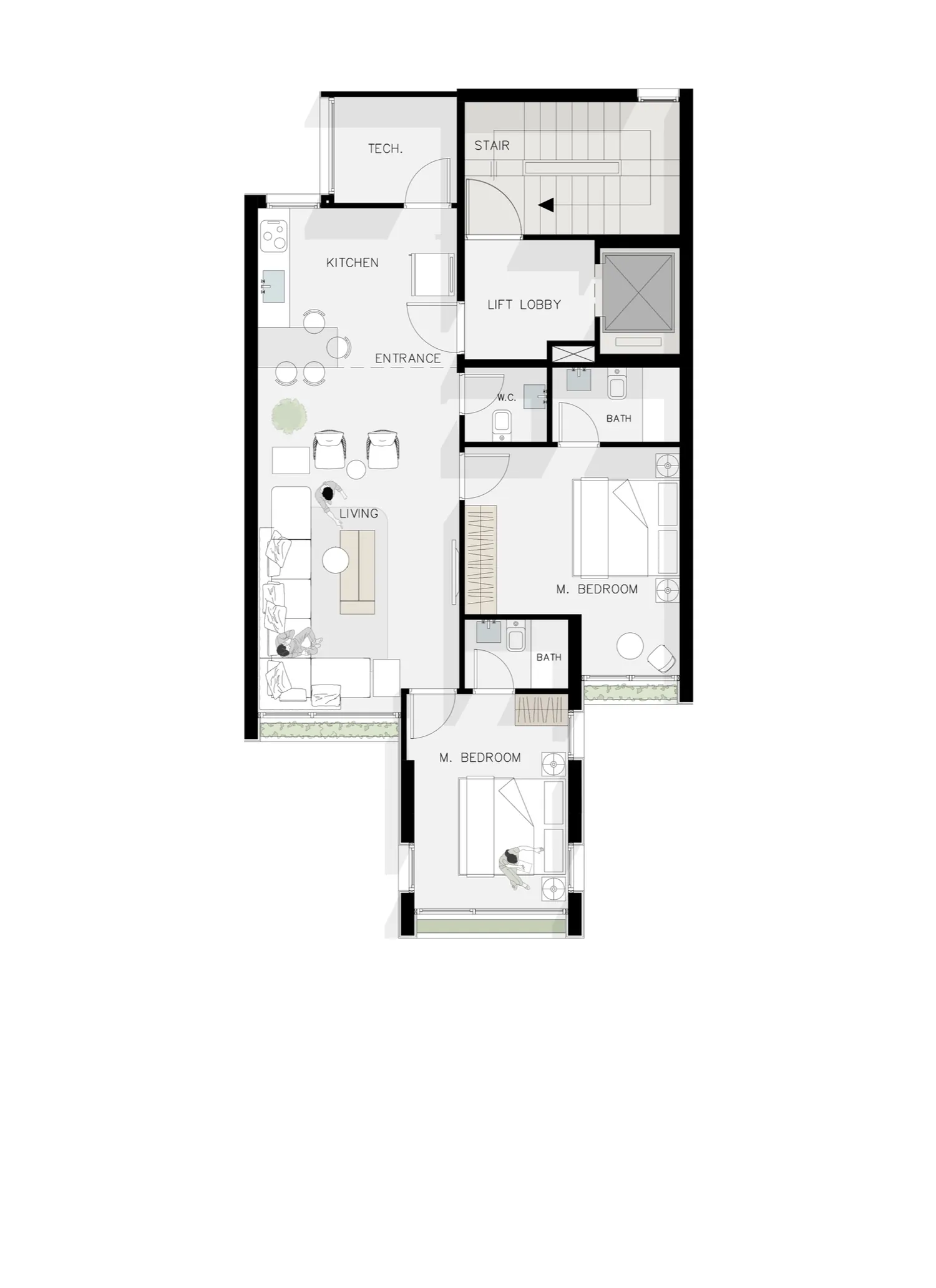1771 Rmeil — typical floor plan, 110 sqm, two master bedrooms